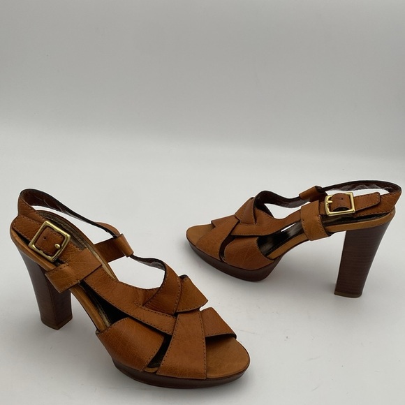 Vintage Coach Tan Leather Strappy Heels sandals women 8B casual event retro Y2K - Picture 1 of 16